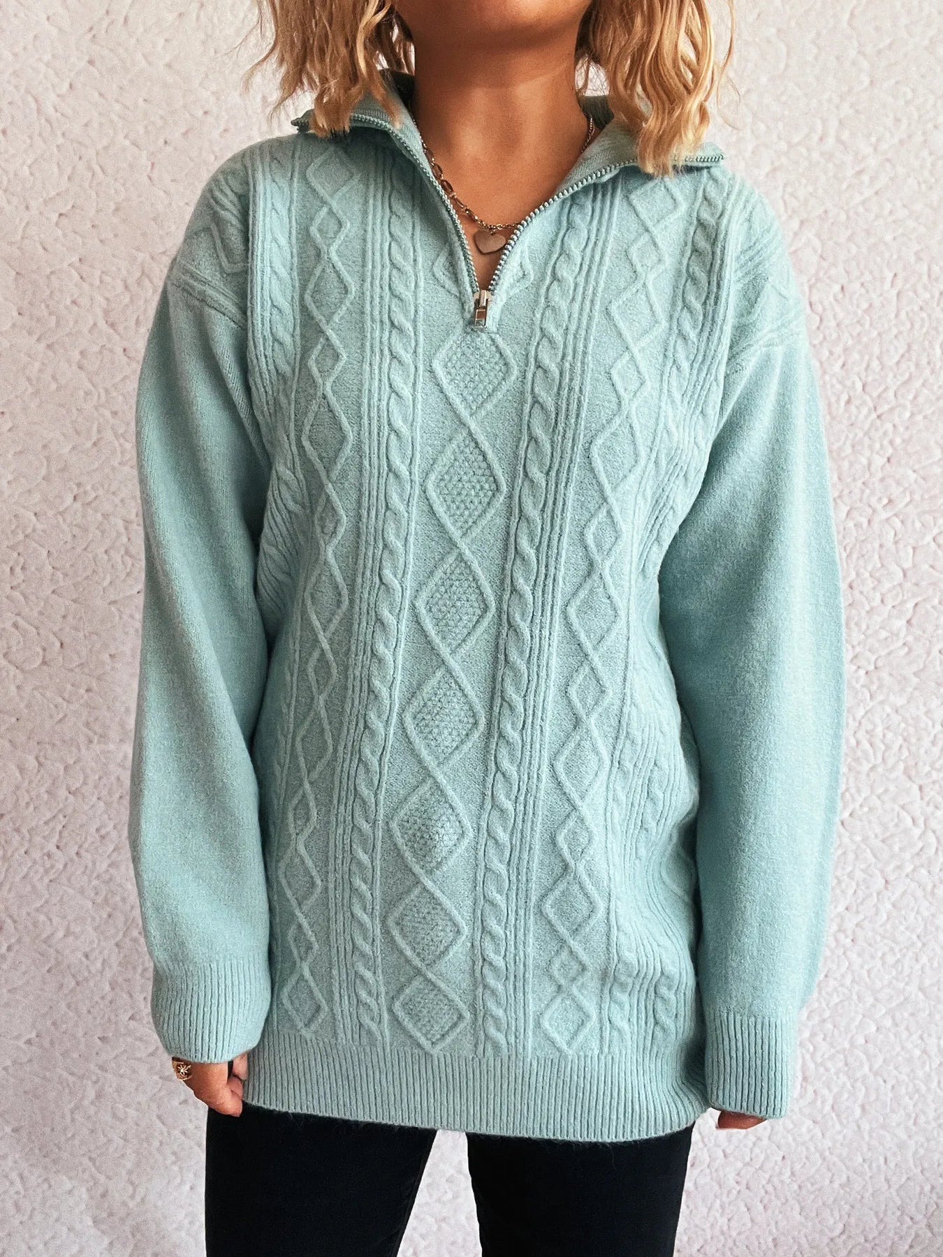 Cable-Knit Trui Dames blauw met rits