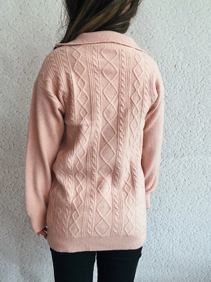Cable-Knit Trui roze dames achterkant