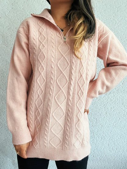 Cable-Knit Trui roze dames voorkant