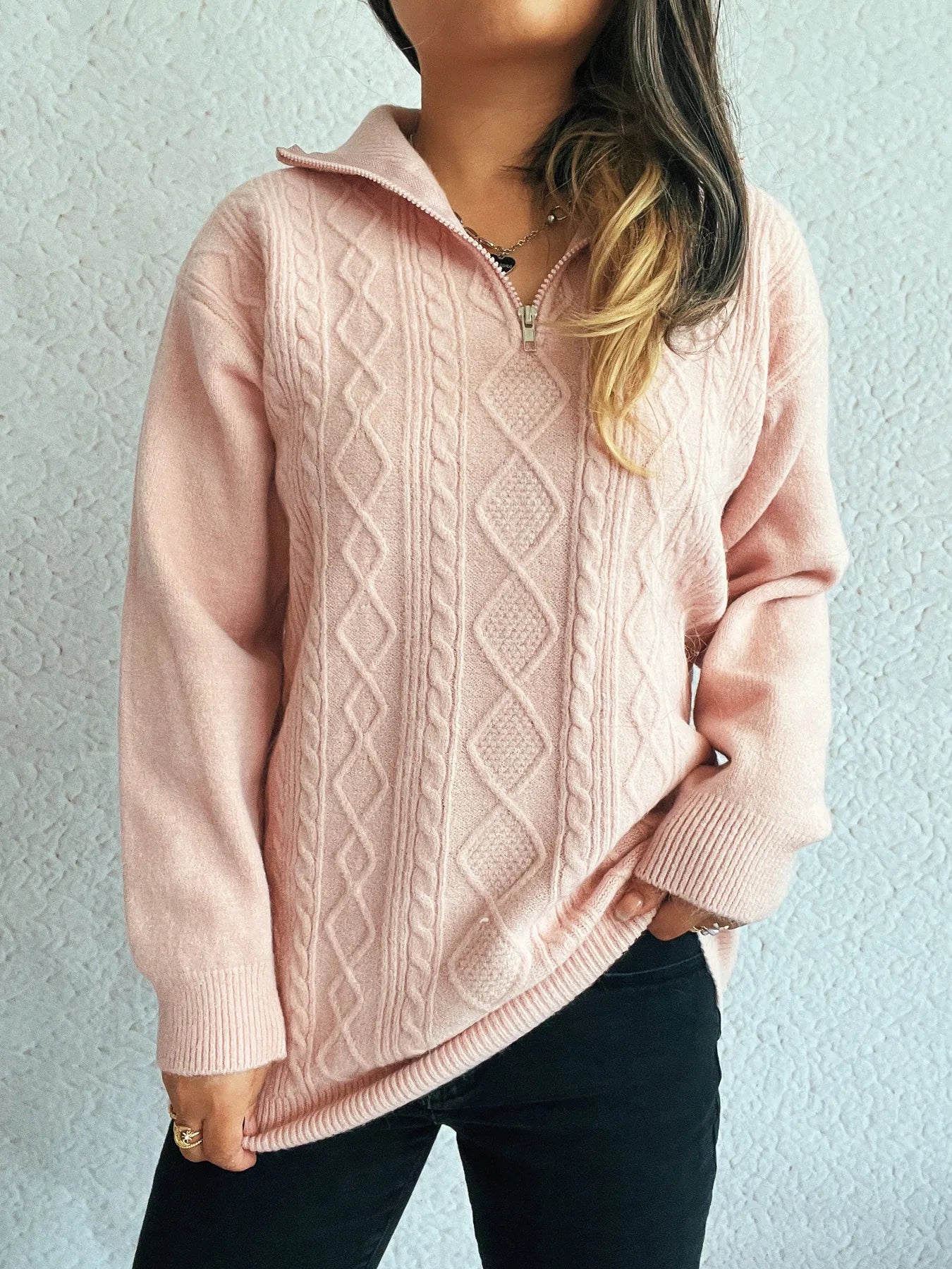 Cable-Knit Trui voorkant roze dames