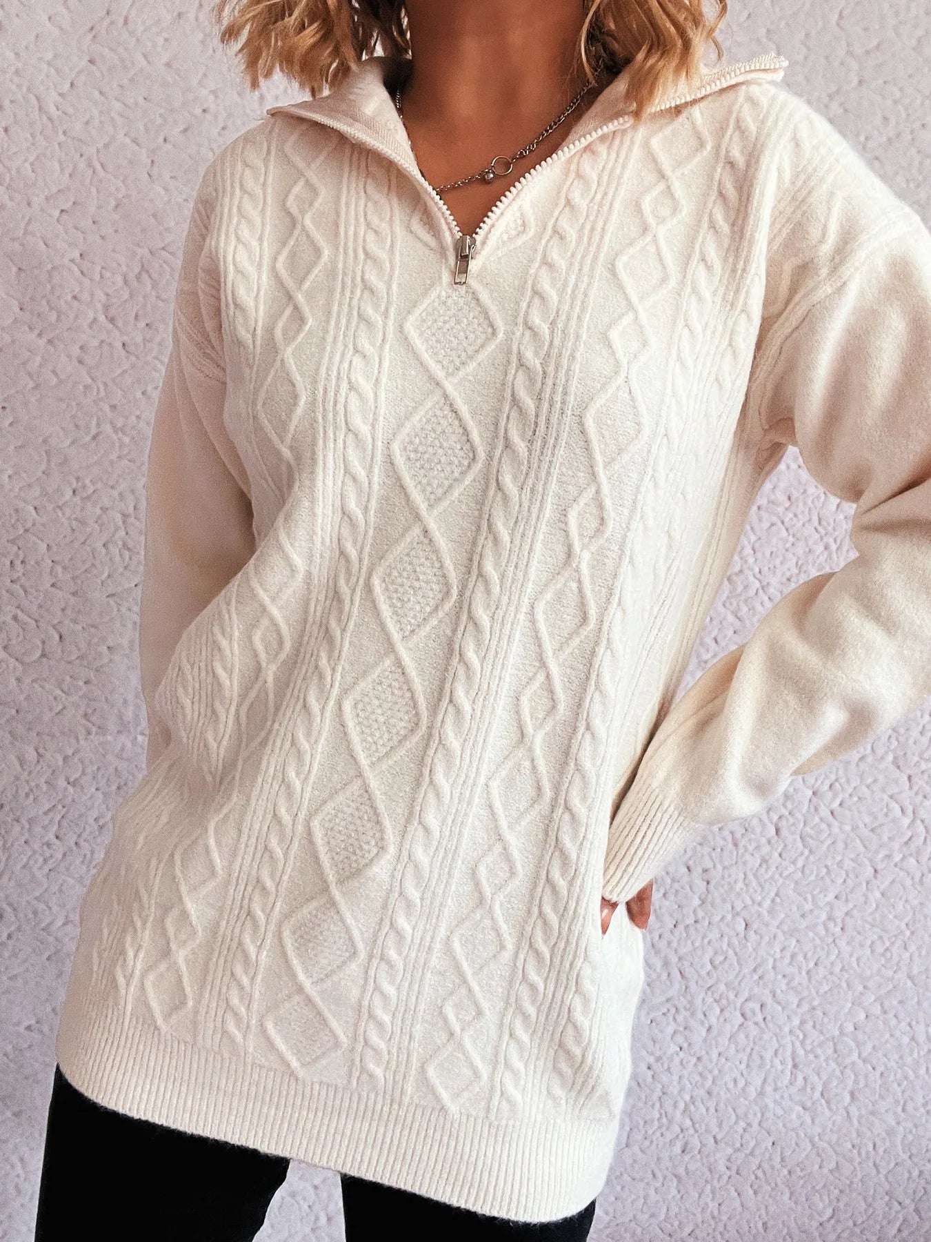 Cable-Knit Trui wit voorkant dames