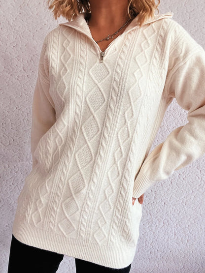 Cable-Knit Trui wit voorkant dames