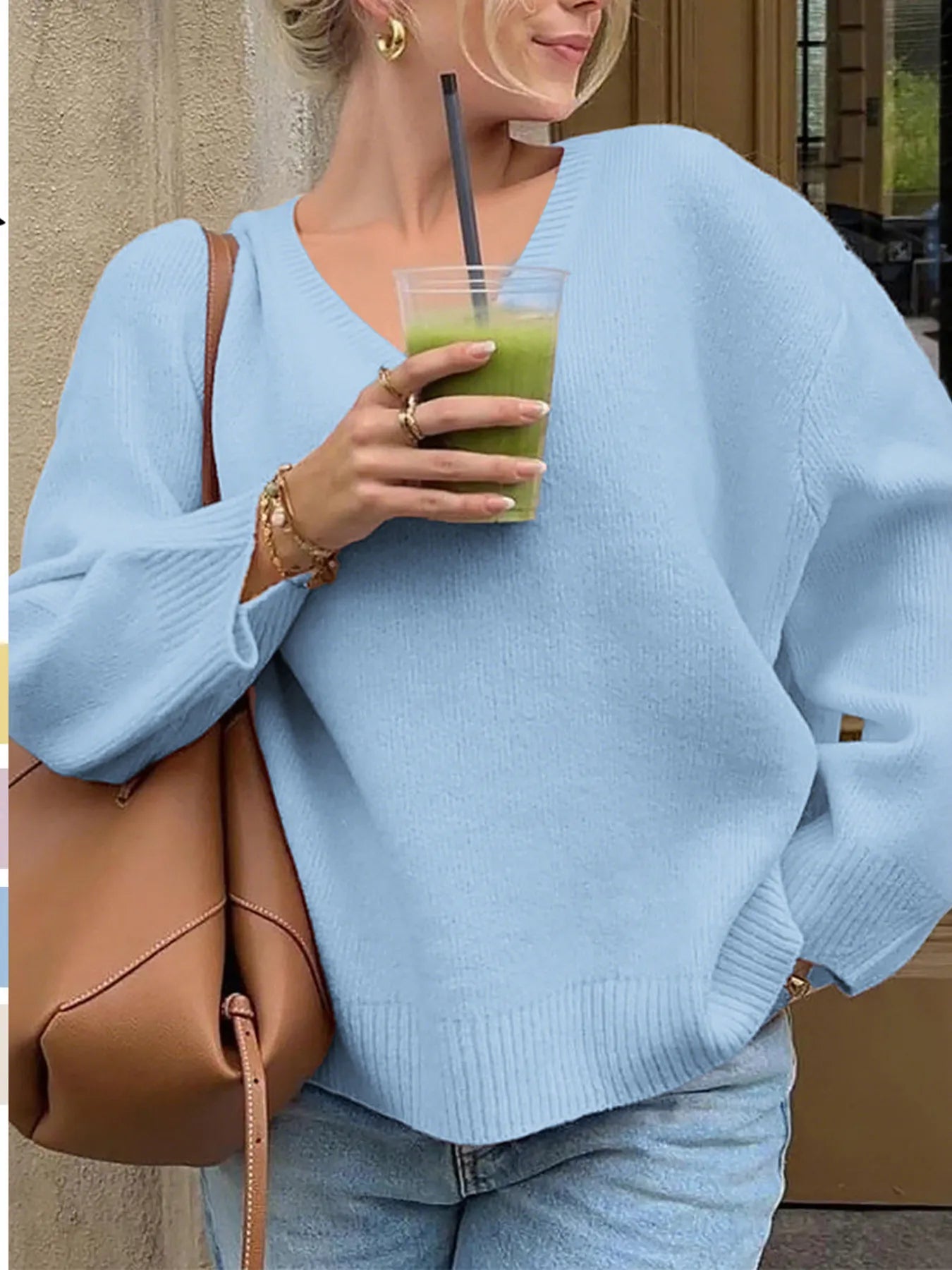 Oversized Basic Trui Dames blauw voorkant