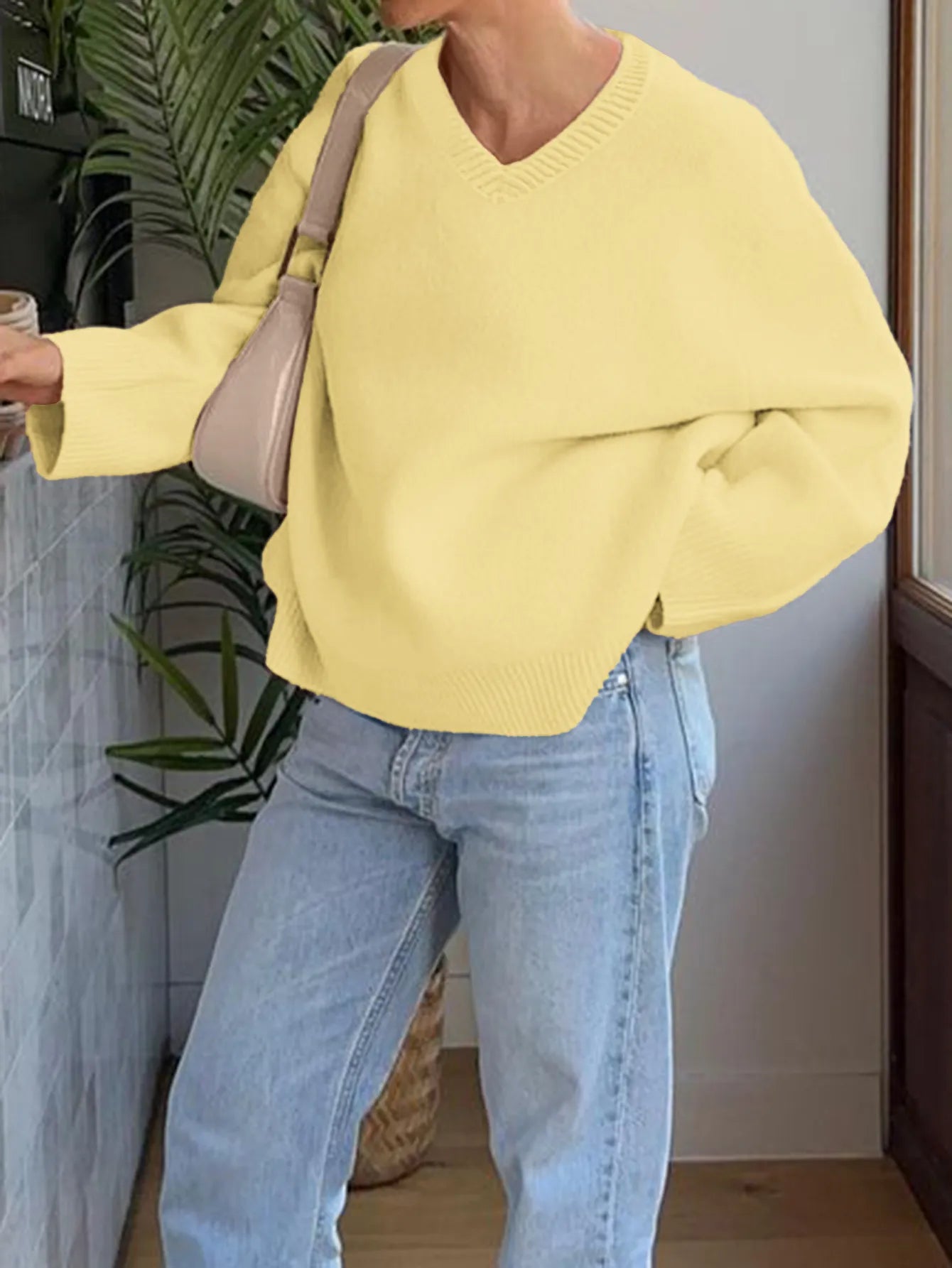 Oversized basic Trui Dames geel