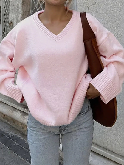 Oversized basic Trui Dames roze voorkant