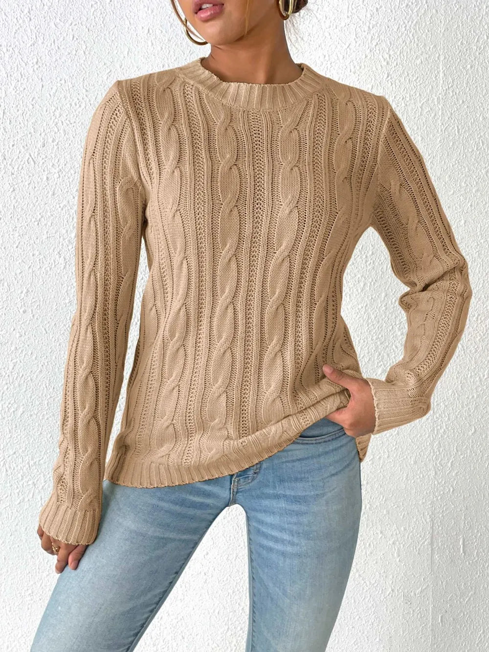 cable knit trui dames beige