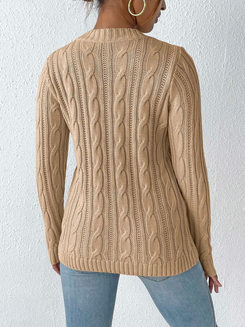 cable knit trui dames beige achterkant