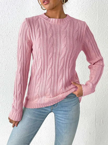 cable knit trui dames roze