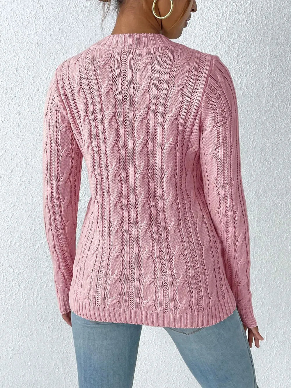 cable knit trui dames roze achterkant