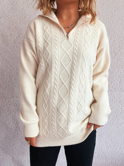 dames Cable-Knit Trui wit voorkant