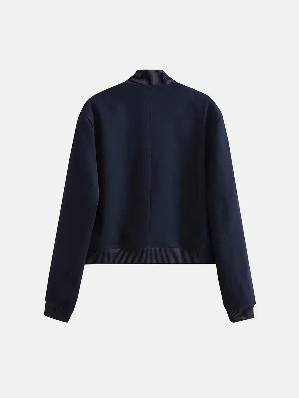 damesjas donkerblauw voering details achterkant