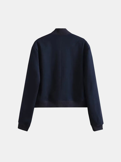 damesjas donkerblauw voering details achterkant