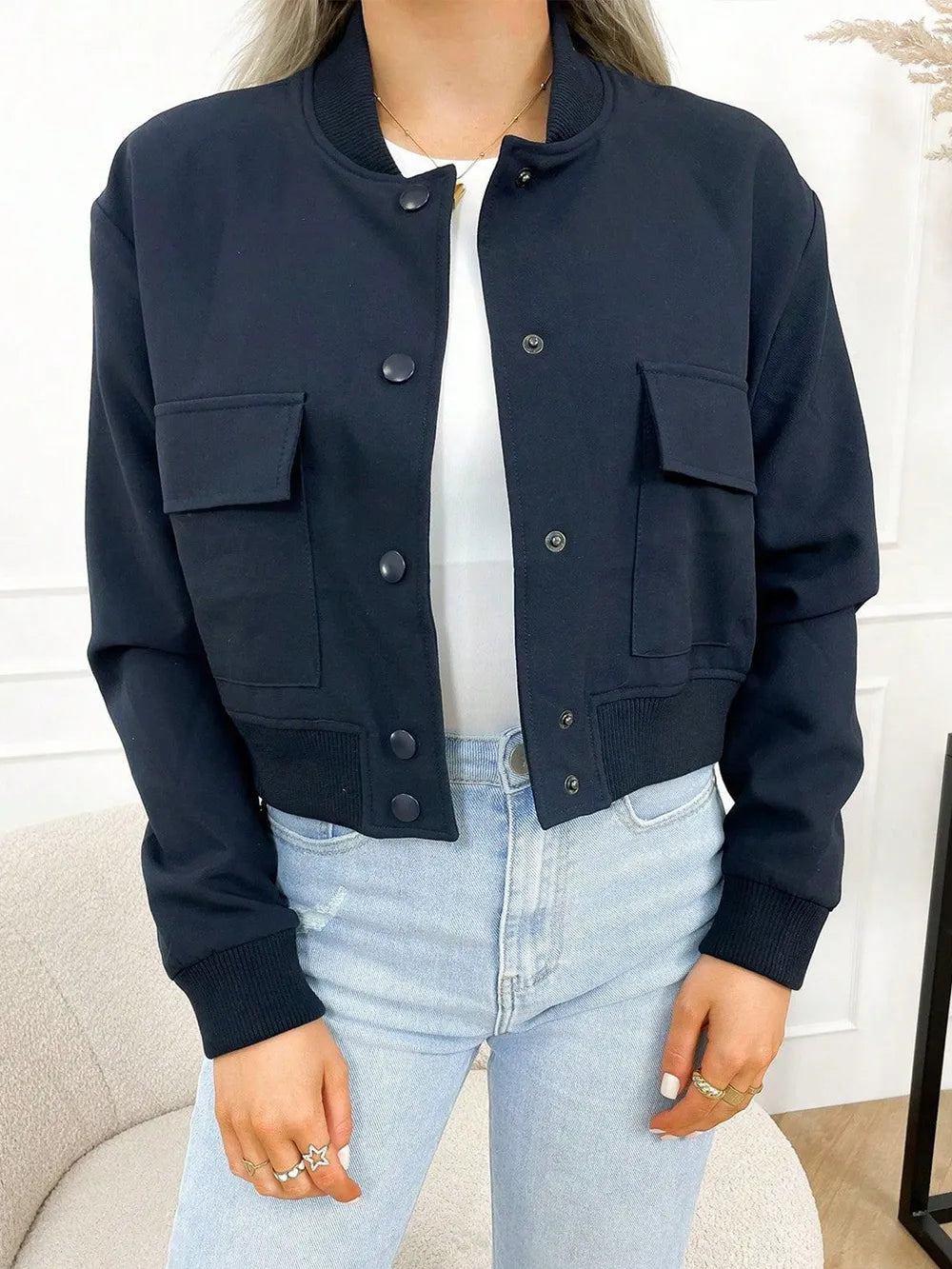 damesjas donkerblauw voering voorkant