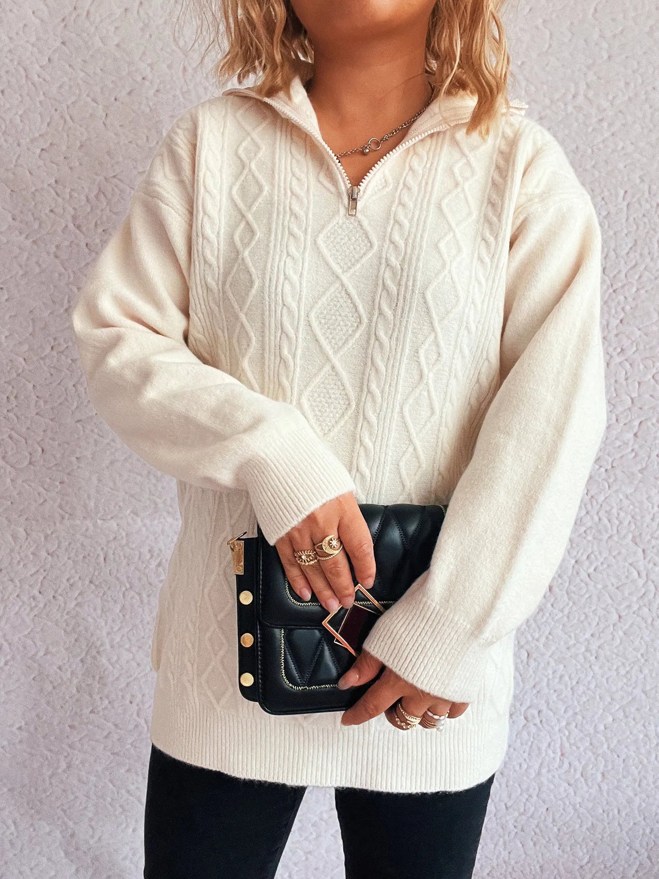 damestrui Cable-Knit Trui wit 