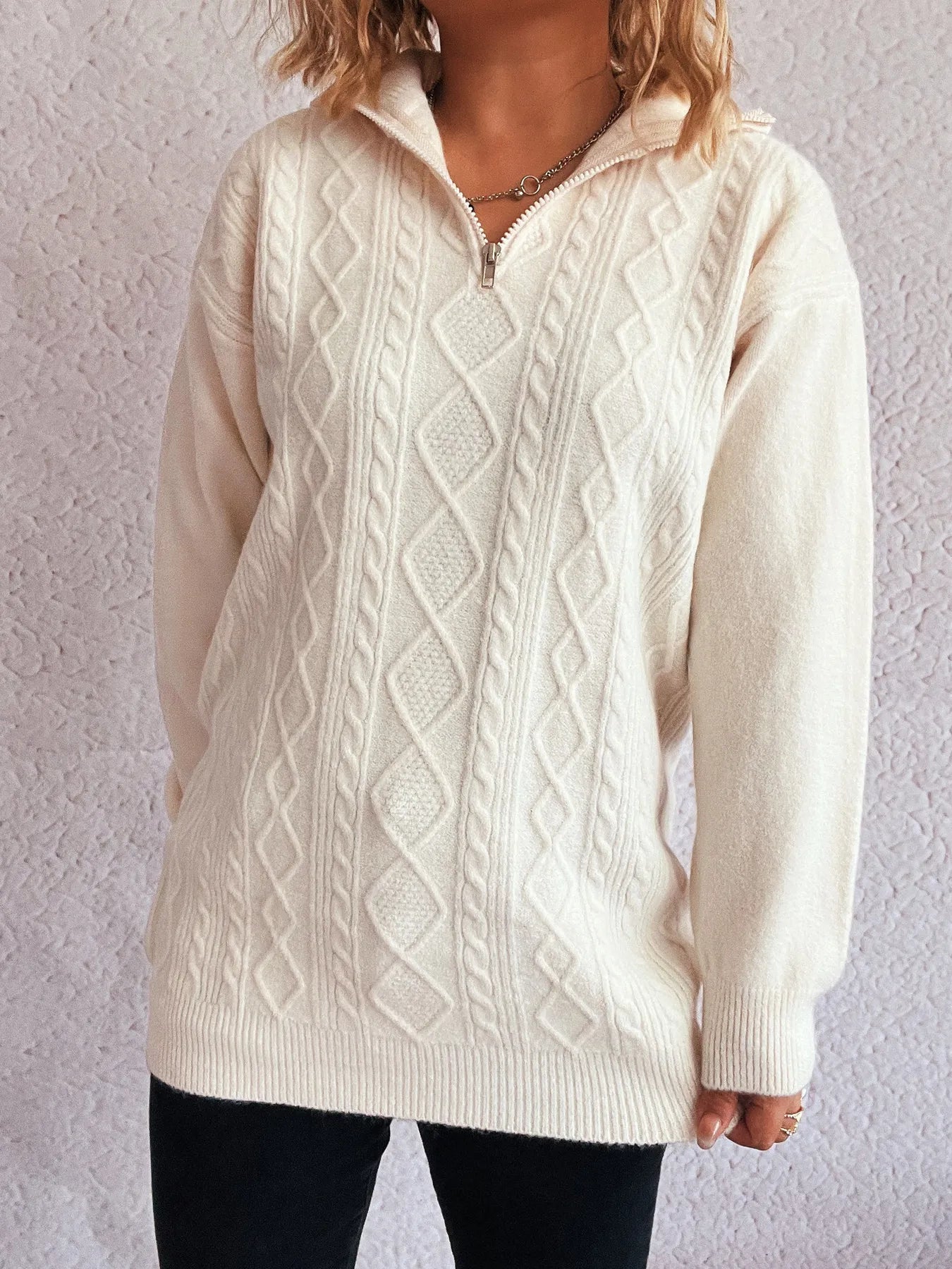 damestrui Cable-Knit Trui wit voorkant