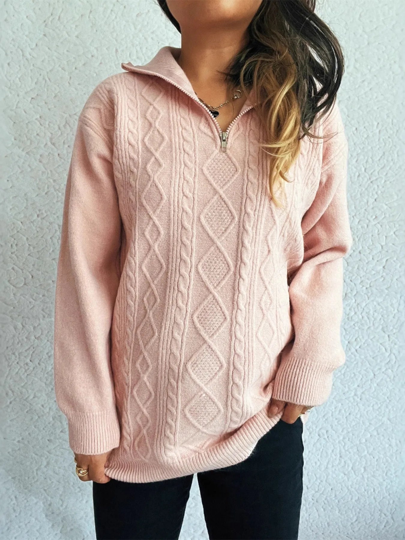 voorkant Cable-Knit Trui roze dames